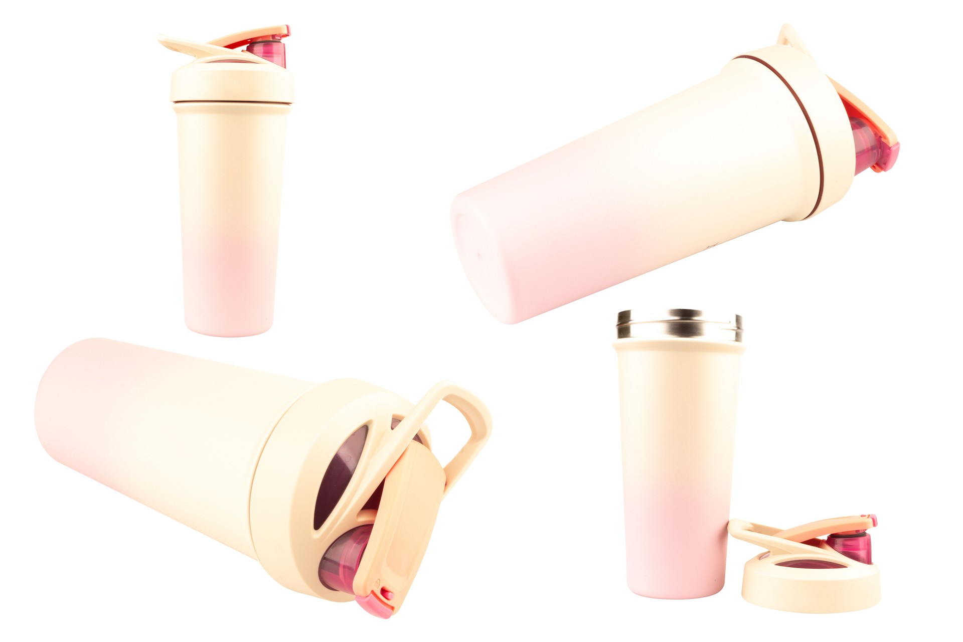 color pink water bottle on white drink